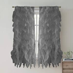 New Sweet Home 2-Pack Sheer Cascading Ruffled Window Curtains 63”x50” Gray